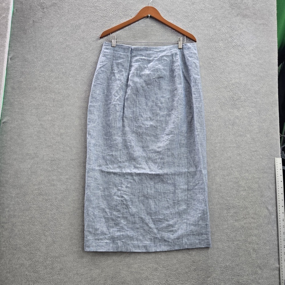 LOFT Women Skirt 10 Blue Cotton Linen Pencil Skirt Button Front Coastal Beach - Picture 7 of 8